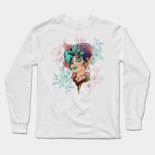 Aesthetic Summer Flower Girl | Pretty Floral Woman Art | Botanical Nature Theme | Floral Designs | Summer Gifts | Gifts for Nature Lovers Long Sleeve T-Shirt